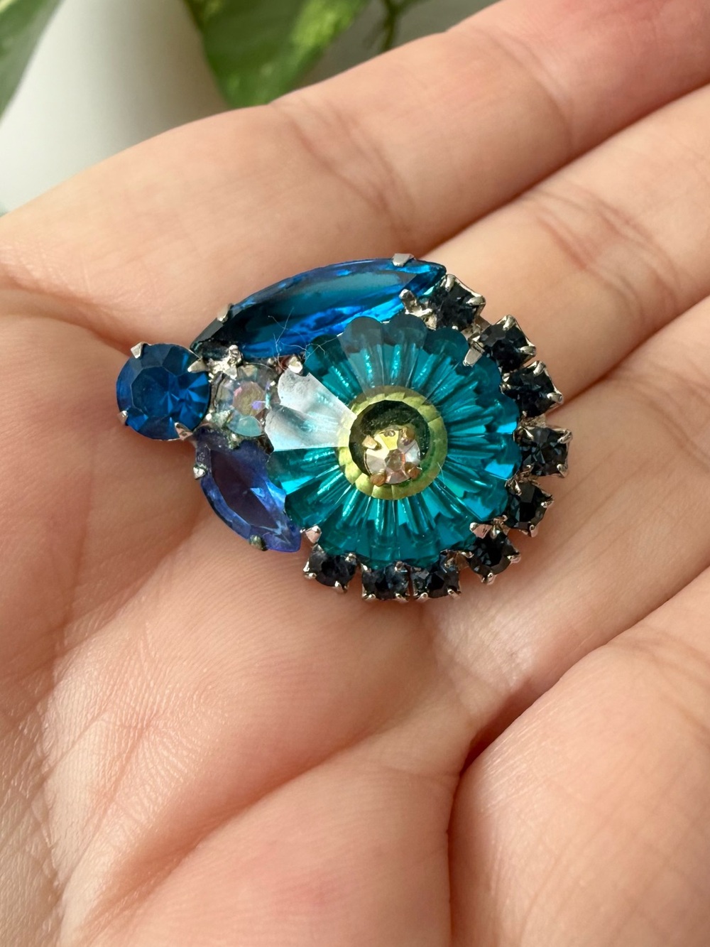 Vintage Juliana D&E Margarita Blue Crystal Rivoli Rhinestone Brooch Silvertone - Picture 9 of 15